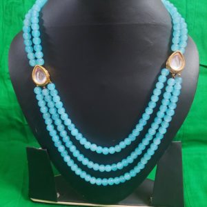 Sky blue glass beads with kundan